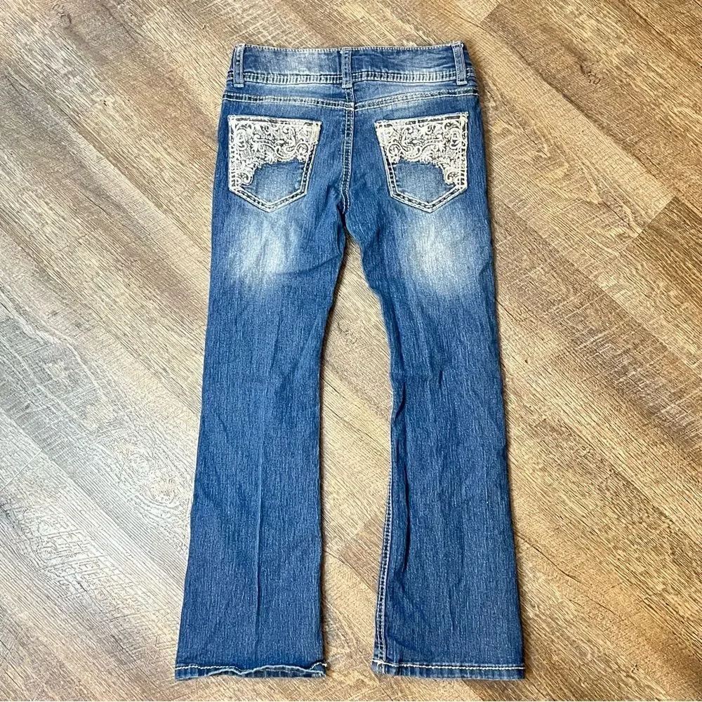 Faded Glory Girls Bootcut Jeans 7 Embroidered Back Pockets Adjustable Waist - Picture 11 of 12